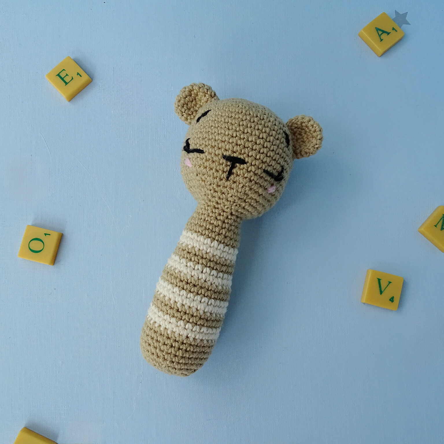 Crochet amigurumi bear stick rattle