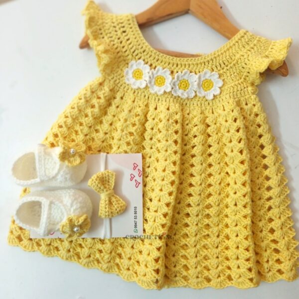 crochet yellow dress with flowers