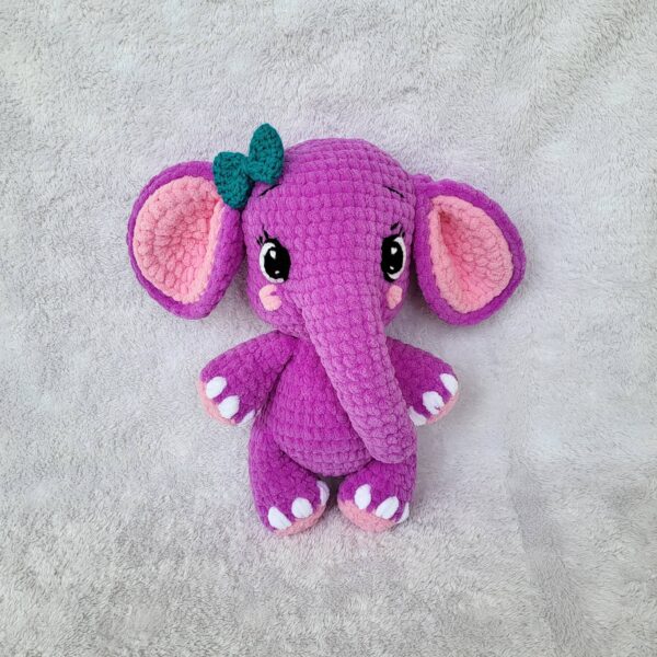 Crochet amigurumi elephant plushie front view