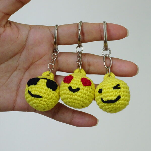 Crochet amigurumi smiley emoji keychains