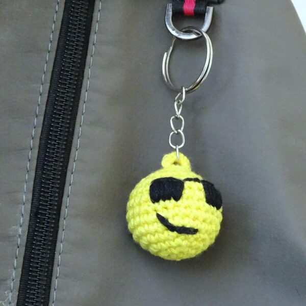 Crochet amigurumi smiley emoji keychain