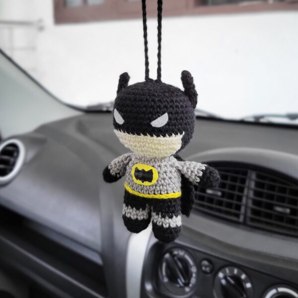 Handmade crochet amigurumi mini Batman carhanging