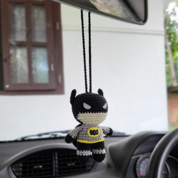 Handmade crochet amigurumi mini Batman carhanging