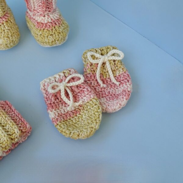 Crochet handmade Baby mittens in pink and beige combo