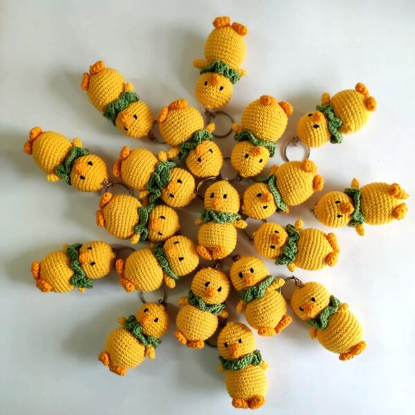 Crochet amigurumi chick keychains full view