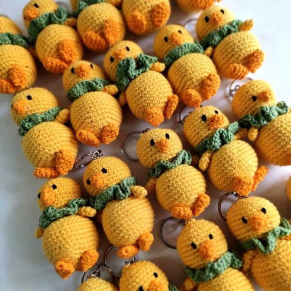 Crochet amigurumi chick keychains